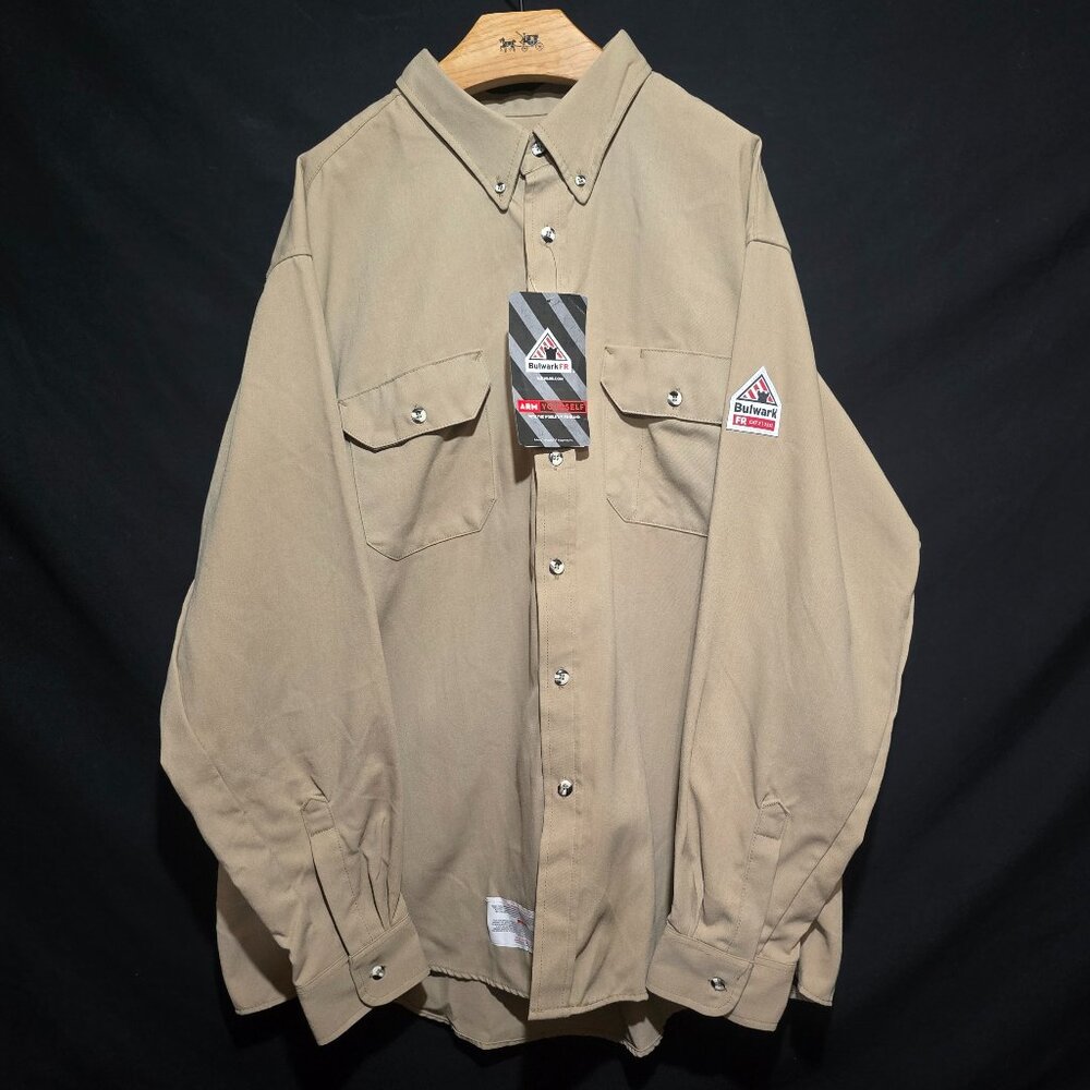 NWT Bulwark Men's Midweight FR Dress Uniform Shirt CAT 2 #SMU2KH5 Khaki XXL Reg